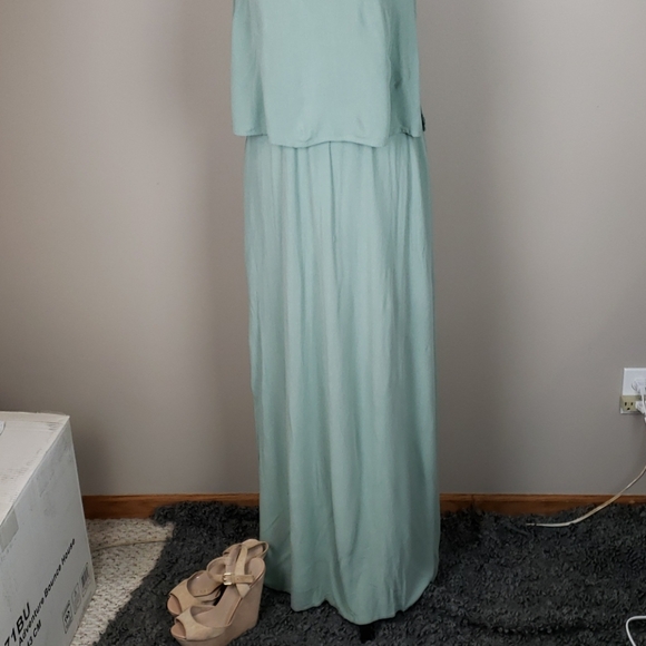 {Zara Basic} Wedding Event Formal Evening Beach Foam Green Maxi Dress - Picture 3 of 10